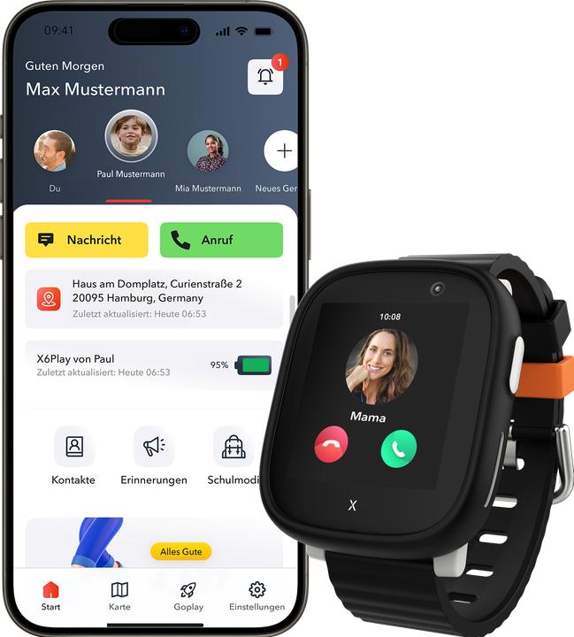 Produktbild Xplora X6 Play - Black (Europe Sim Free) inkl. Straps and Frames - Football (42.40 mm, 4G)