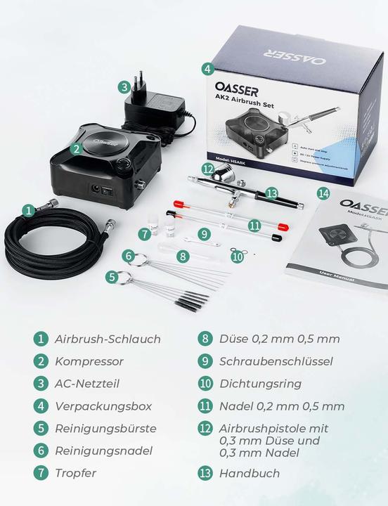 Image du produit Oasser Airbrush Set mit Kompressor