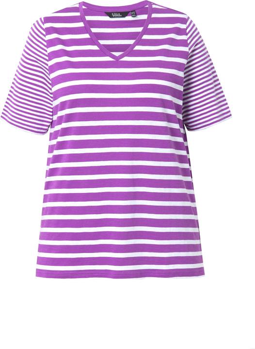 Produktbild Ulla Popken Shirt, Ringelmix, A-Linie, V-Ausschnitt, Halbarm (46, 48)