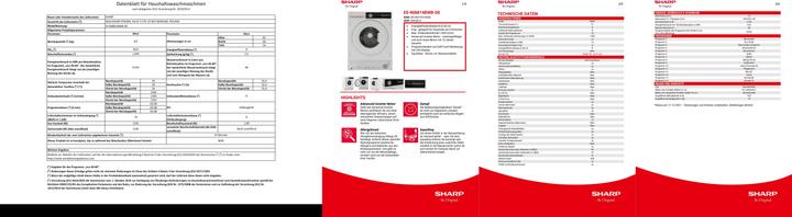 Valeurs nutritives et ingrédients Sharp ES-NIB814BWNA (8 kg, Gauche)