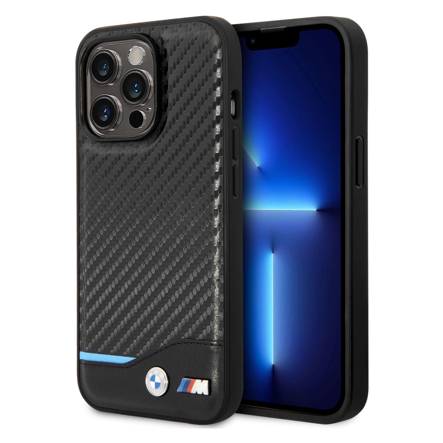 Bmw Etui BMHCP14L22NBCK IPhone 14 Pro 6, 1" Czarny/black Leather Carbon (Apple IPhone 14 Pro), Smartphone Hülle, Schwarz