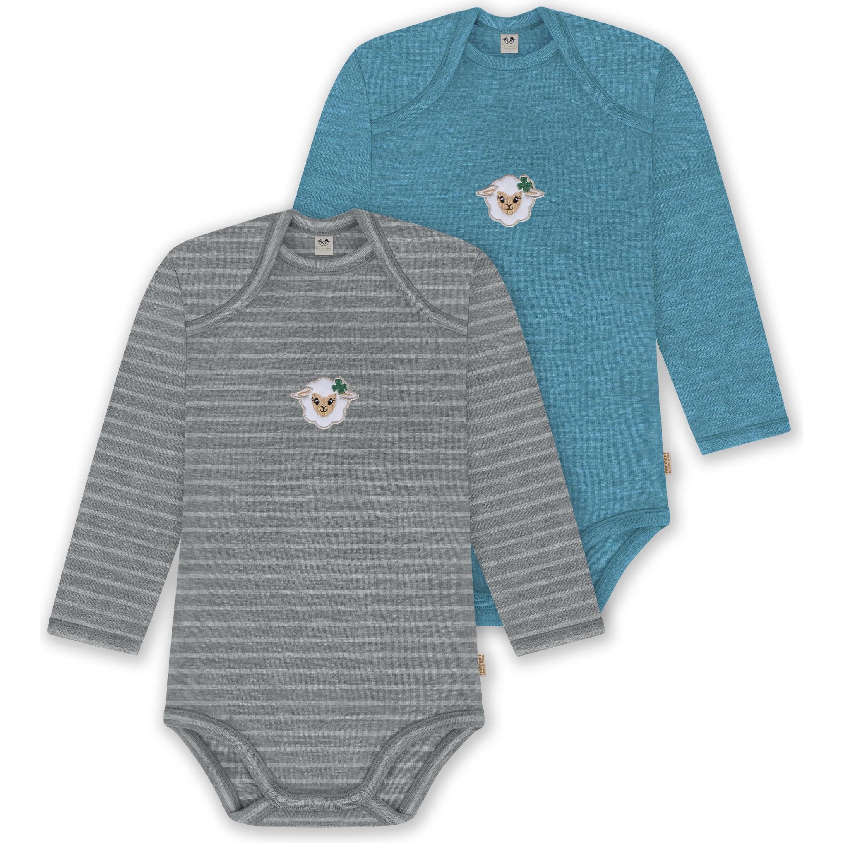 Normani, Herren, Body, 2er Pack Baby Merino Body Langarm „Auckland" - 9381, Grau, (98)