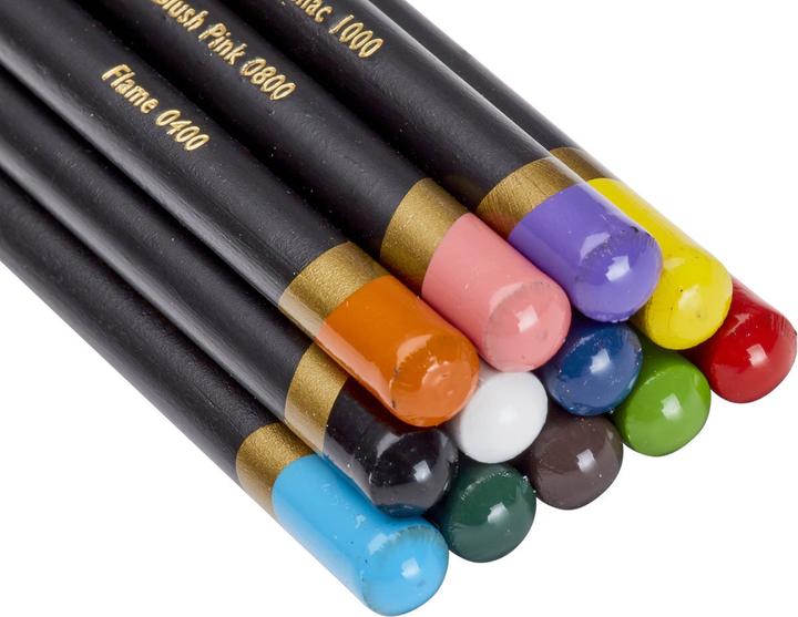 Productafbeelding Derwent Chromaflow blik 12 ass. (Blush Roze, Vlam, Natuurlijk bruin, Scharlaken, grasgroen, Denim, Zonnegeel, Blauw, Basilicum, Black, Lila, Wit, 12 x)