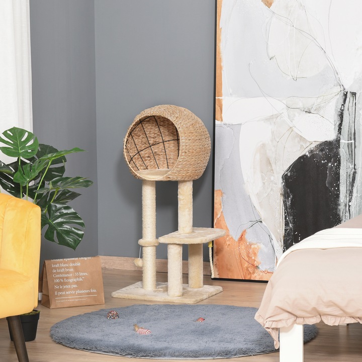 Image du produit PawHut Arbre à chat avec grotte (100 cm, Beige)