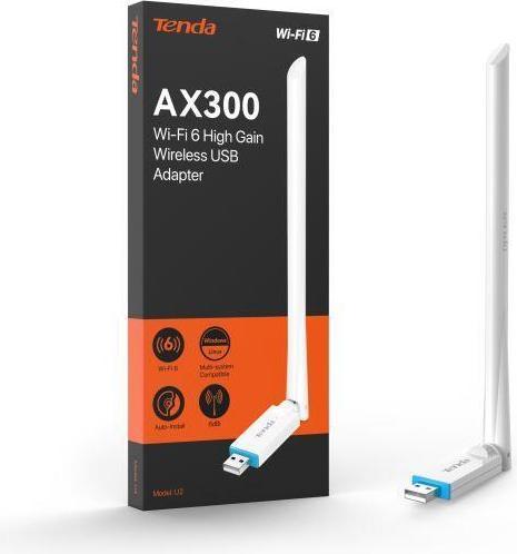 Image du produit Tenda Adaptateur WiFi 6 USB U2v5 AX300, 286 Mb/s, 802.11ax/b/g/n, 6 dBi, Soft AP, Win 7/10/11, Linux (USB)