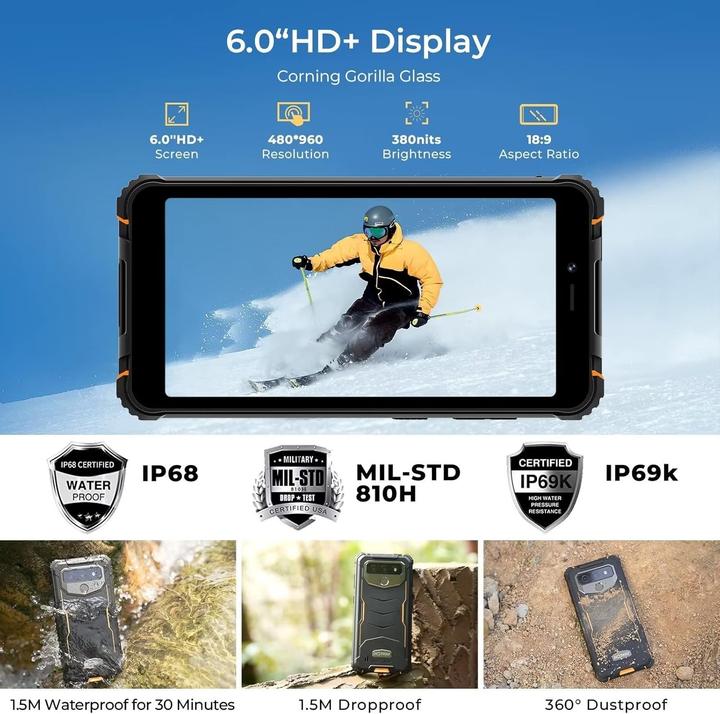 Image du produit Hotwav Téléphone mobile Android 13, 6050mAh, 4GB/64GB extensible, écran 6 pouces HD+, double SIM 4G (64 Go, vert, 6", Double SIM, 4G)