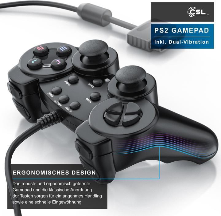 Immagine prodotto CSL 2x Controller PlayStation, Gamepad PS2 con doppia vibrazione (effetto rumble), precisione e comfort (PS2)