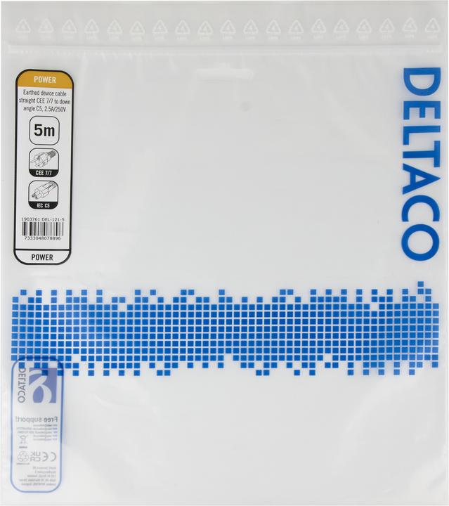 Produktbild Deltaco Device Cable, straight CEE 7/7 - down angle IEC C5, 5,0m (5 m)