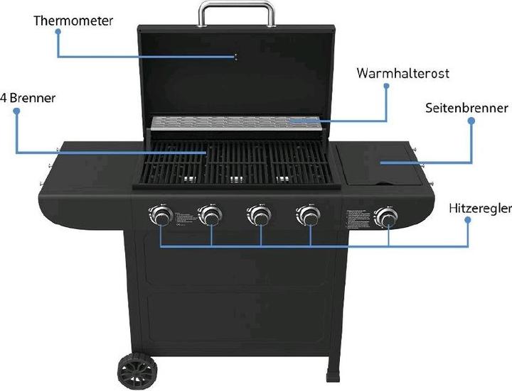 Actual product image Mr. Grill Gasgrill 4 Brenner + Seitenbrenner schwarz (14.50 kW)