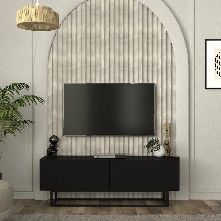 Produktbild En.Casa TV-Lowboard Nolven kurzes Gestell 135x32x47 cm Schwarz (135 x 31.50 x 46.50 cm)