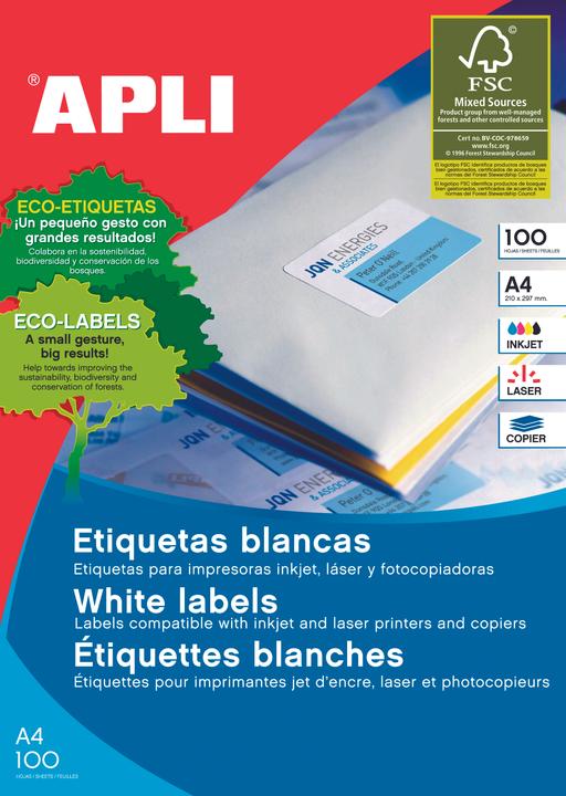 Actual product image Apli universal, 210x148mm, rectangular, white 100 sheets.
