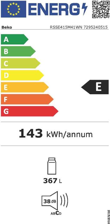 Energie-Label Beko RSSE415M41WN - Kastmodel koelkast (367 l)