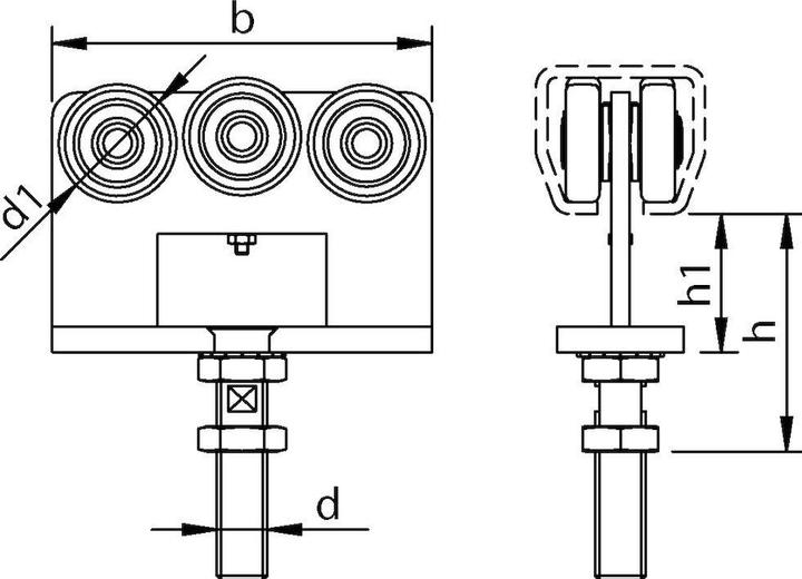 Actual product image Helm 492 Rolling attachment M16x70, height-adjustable