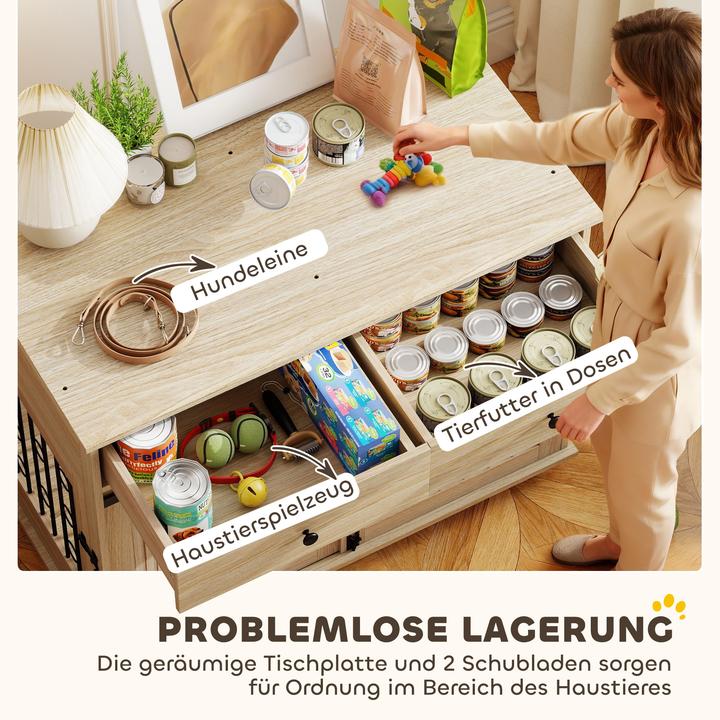 Immagine prodotto PawHut Hundekäfig MDF, Stahl Eiche (Cuccia per cani)