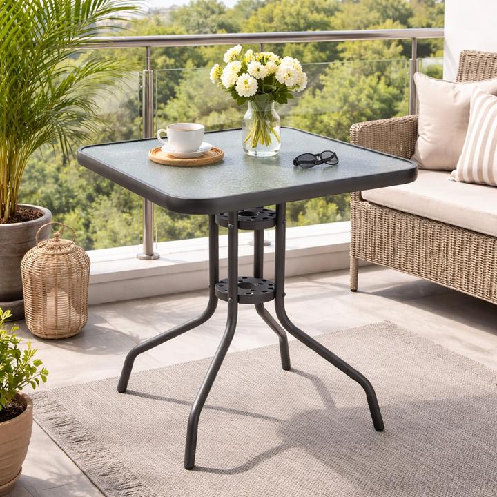 Produktbild Mojawo Bistrotisch Balkontisch Glastisch Gartentisch Tisch Eckig Glas Metall 60x60cm (60 x 60 x 72 cm)