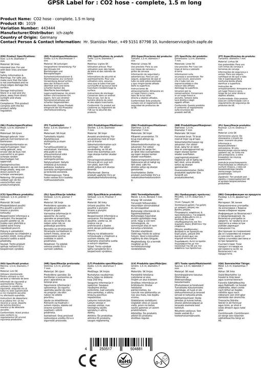 Image du produit Ich-zapfe CO2 Schlauch - komplett, 1.5 m lang