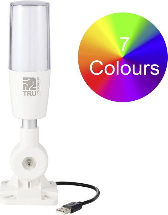 Actual product image Tru Components Signal tower with siren TC-ONN-M4T-USB LED Red, Yellow, Green, Blue, White, Magenta, Cy