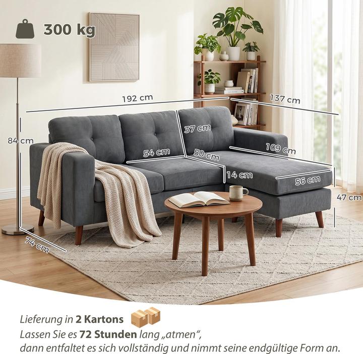 Immagine prodotto Homcom Ecksofa Polyester Dunkelgrau (3 posti, Divano ad angolo)