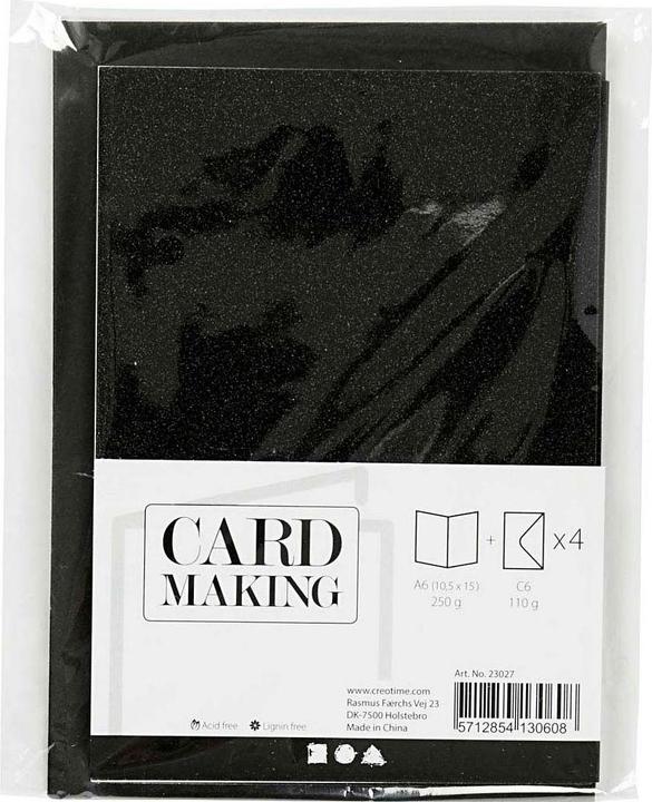 Productafbeelding Creativ Company Karten und Umschläge 10,5 x 15 cm Glitzer Schwarz - 4 Stück. (4 Pcs.)