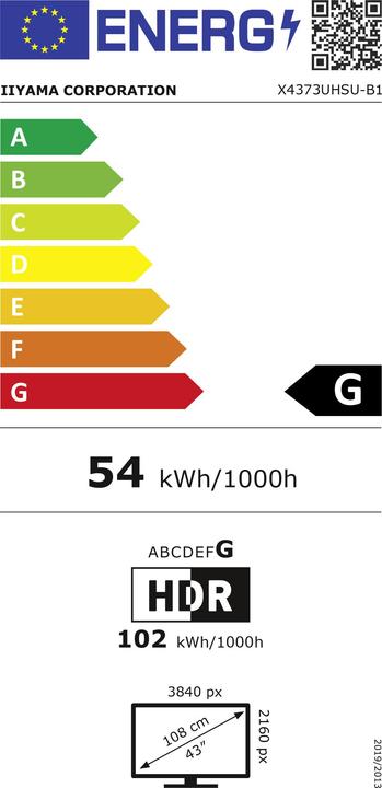 Label énergétique iiyama ProLite X4373UHSU-B1 (3840 x 2160 pixels, 43")