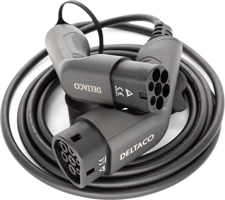 Actual product image Deltaco EV charging cable, e-car & hybrid, Type2 to Type2, 32 A, 7.6 kW, 1-phase (Type 2, 7.60 kW, 32 A, 10 m)