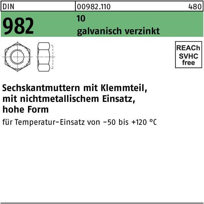 Thumbnail - Muttern + Unterlegscheiben, Sechskantmutter DIN 982 m.Klemmteil M 24 10 galvanisch verzinkt (M24)