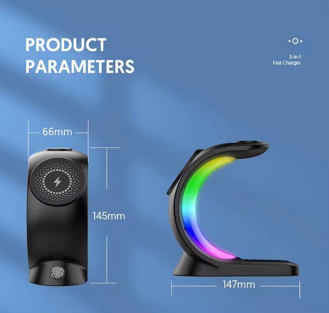 Actual product image PhoneLook Wireless MagSafe 15W 3in1 charging station (iPhone, AirPods, Apple Watch) with RGB LED light (15 W)