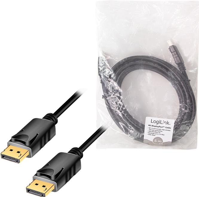 Image du produit LogiLink CD0103 Câble DisplayPort DP/M vers DP/M, 4K/60Hz, CCS, noir, 5m (5 m)