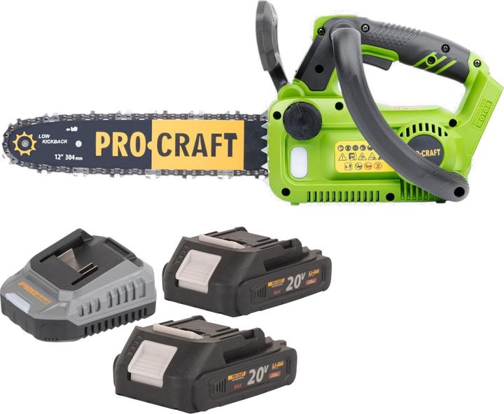 Produktbild Procraft PKA42Libb Akku Kettensäge 20 V 304 mm Brushless + 2x Akku 2,0 Ah + Ladegerät (Akku Kettensäge)