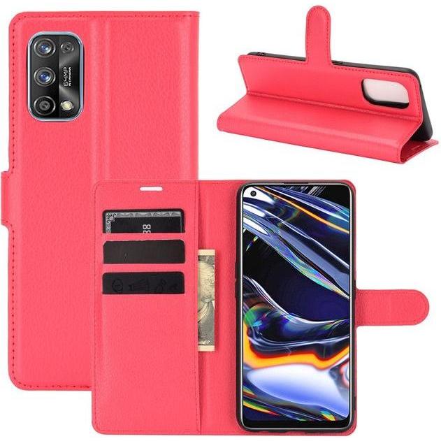 MU Classic Litchi Leder Bookcover Series (Realme 7 Pro), Smartphone Hülle, Rot