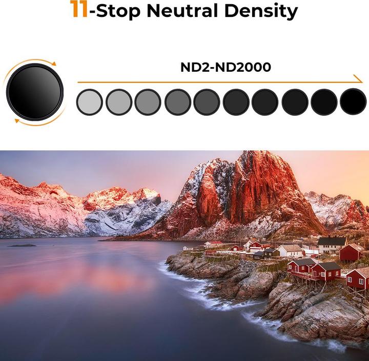 Immagine prodotto K&F Concept 77MM Variable ND2-ND2000 Lens Filter (1-11 Stops) 18 Multi-Layer Blue Coatings (C Series) (77 mm, Filtri grigi)