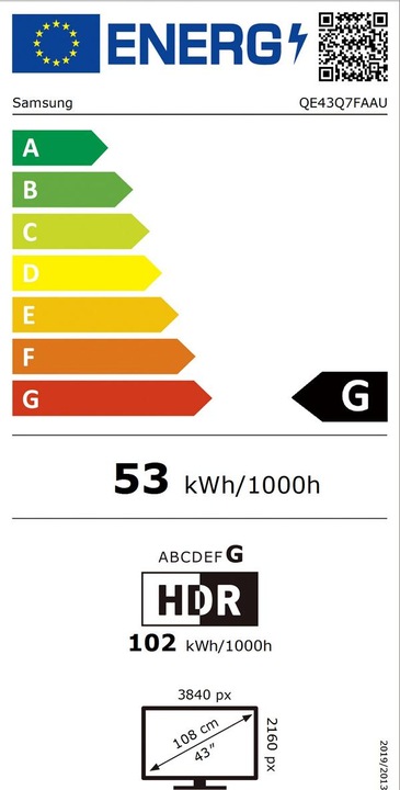 Energy Label Samsung QE43Q7F (43", Q7F, QLED, 4K, 2025)