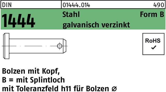 Actual product image Bolt DIN 1444/ISO 2341 w.head/splint hole B 20 x 60/52 Steel electrogalvanised