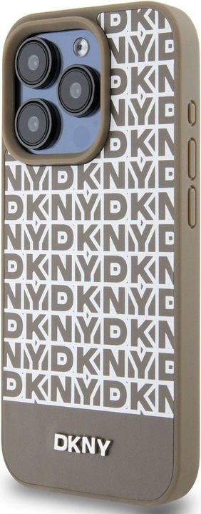 Actual product image DKNY PU Leather Repeat Pattern Bottom Stripe MagSafe Case for iPhone 13 Pro Max Brown (Apple iPhone 13 Pro Max)