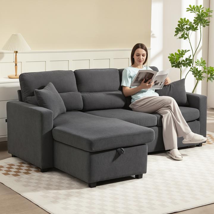 Image du produit Homcom Sofa mit Schlaffunktion Polyester, Stahl Dunkelgrau (Canapé d’angle)