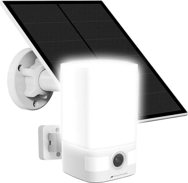 VisorTech Solar-2K-Überwachungskamera, LED-Licht, Alarm, 14,4-Ah-Akku, WLAN, App (2304 x 1296 Pixels)