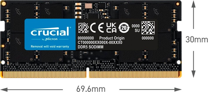 Actual product image Crucial SORAM D5 5600 16GB C46 Tray (1 x 16GB, 5600 MHz, DDR5 RAM, SO-DIMM)