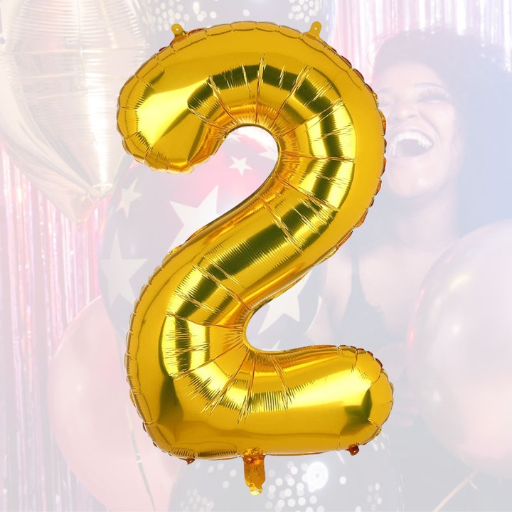Immagine prodotto Hermex Palloncino in foil numero 2 palloncino numero palloncino elio pallone d'oro 81cm
