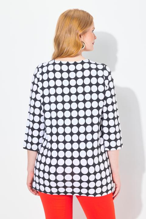 Image du produit Ulla Popken T-shirt en coton Pima, imprimé gros pois, col rond et manches 3/4, coupe évasée (42, 44)