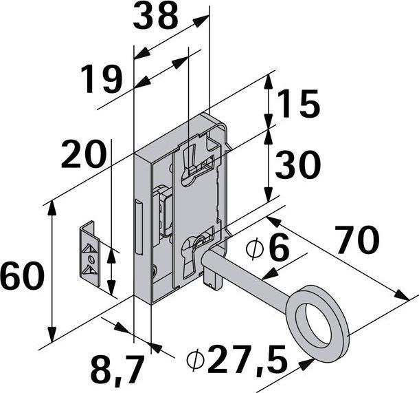 Immagine prodotto Hettich Aufschraubschloss Dornma 20mm, vernickelt