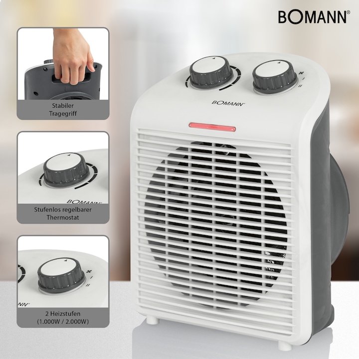Actual product image Clatronic Bomann fan heater, maximum 2,000 watts power, 2 power levels, thermostat, cold level, contro... (2000 W)