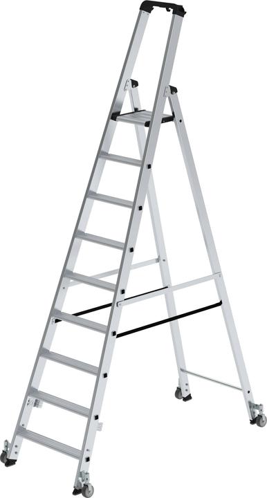 Productafbeelding Munk Trapladder met treden, enkelzijdig toegankelijk met wielen 9 treden (Trapladder, 410 cm)