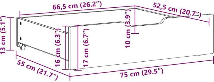 Image du produit vidaXL Bettschublade (75 x 55 x 17 cm)