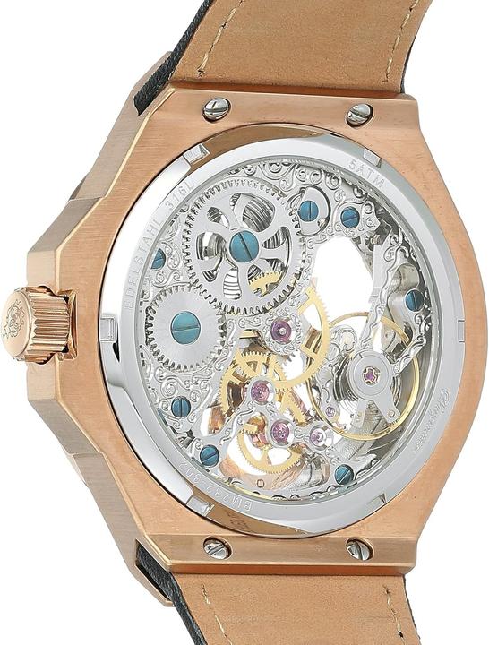 Produktbild Burgmeister Klassisches mechanisches Herrenarmbanduhr mit Ledergürtel und Glasboden (Skeleton-Uhr)