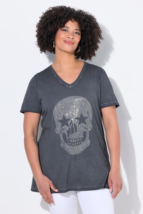 Image du produit Angel of Style T-shirt motif tête de mort avec petits strass scintillants, coupe confortable (44)