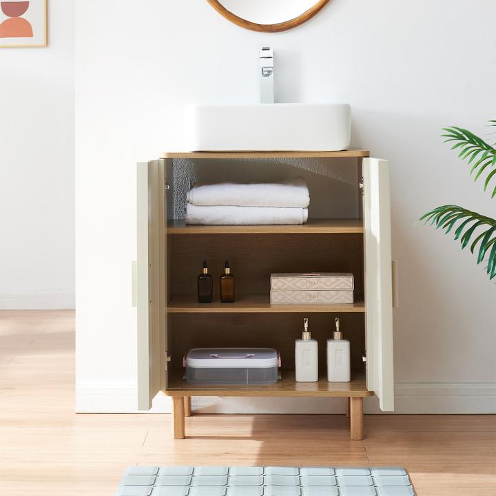 Actual product image En.Casa Waschbeckenunterschrank Ferrersp 80x60x35 cm Eicheoptik/Sandfarben (60 x 35 x 80 cm)