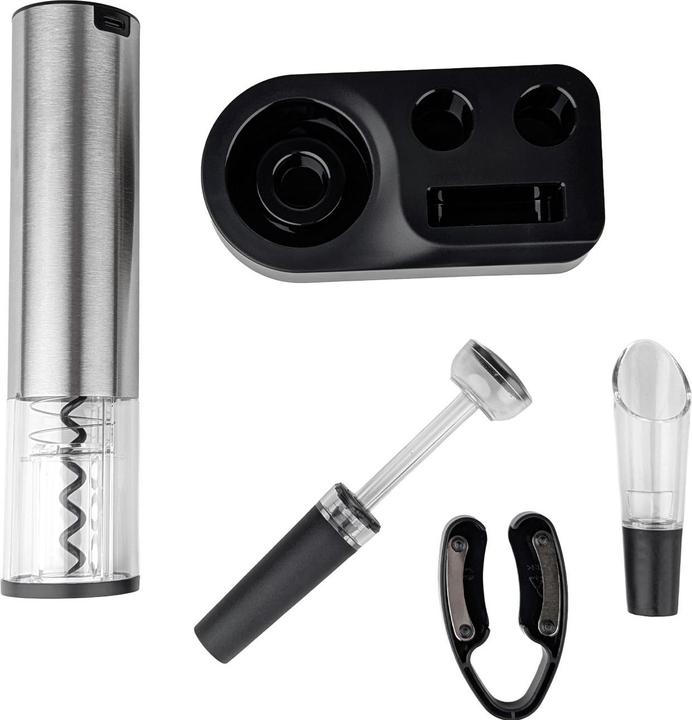 Ideoon Profi Weinflaschenöffner mit Akku, inkl. Folienschneider, Ausgiesser und Verschluss (Electric corkscrew)