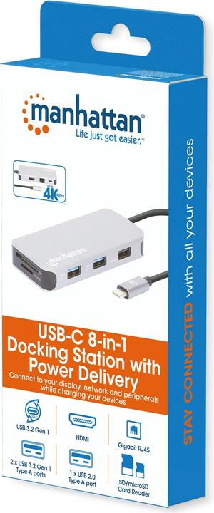 Actual product image Manhattan USB-C 8-in-1 Docking Station with Power Delivery (USB-C, 8 ports)
