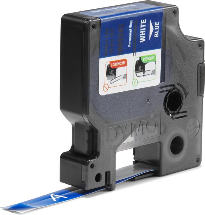 Produktbild Dymo Rhino 12mm weiß auf blau Vinyl (1.20 cm, Blau)