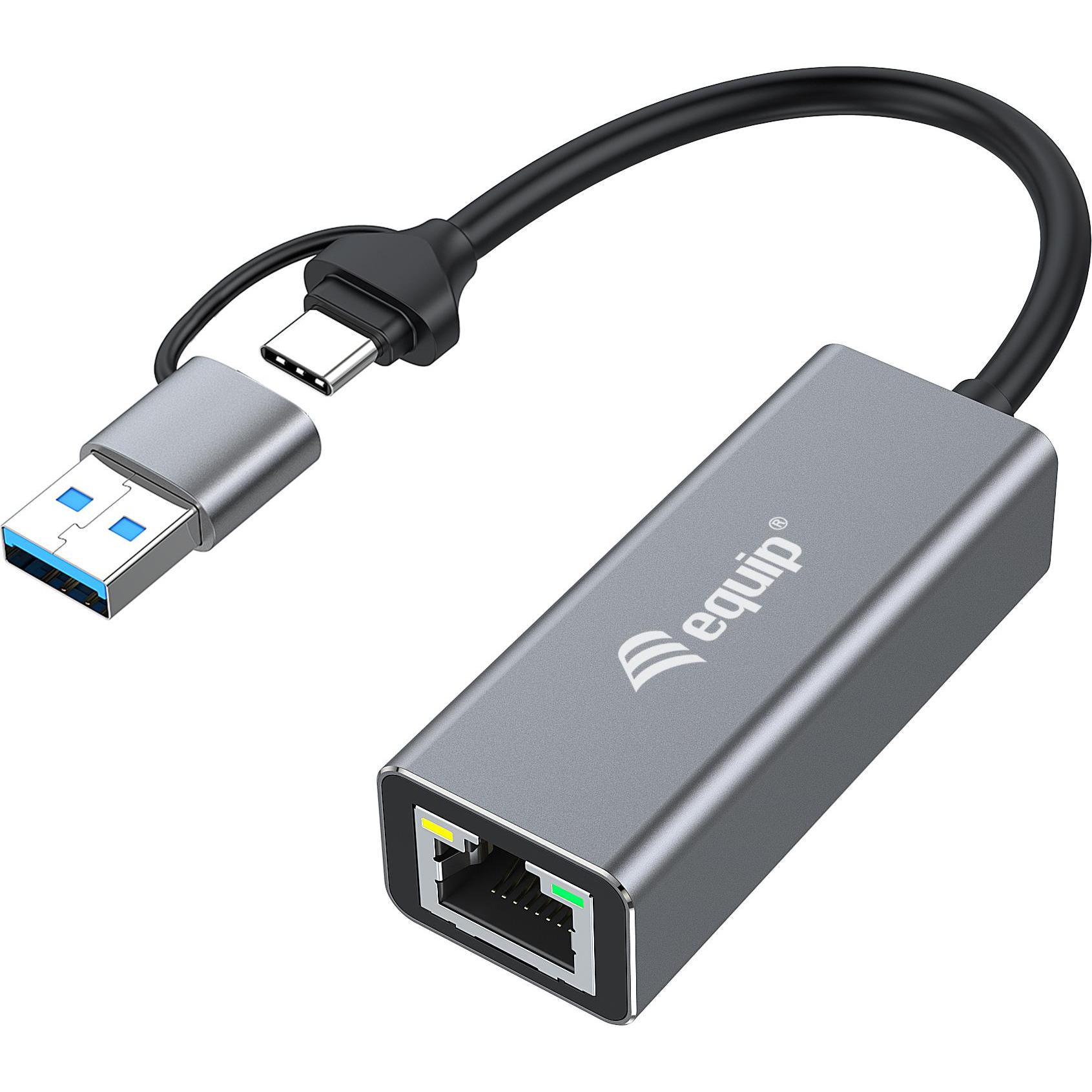 equip USB-C auf 2.5 Gigabit Ethernet (USB-C, USB, RJ45 2.5 Gigabit Ethernet (1x)), Netzwerkadapter, Grau